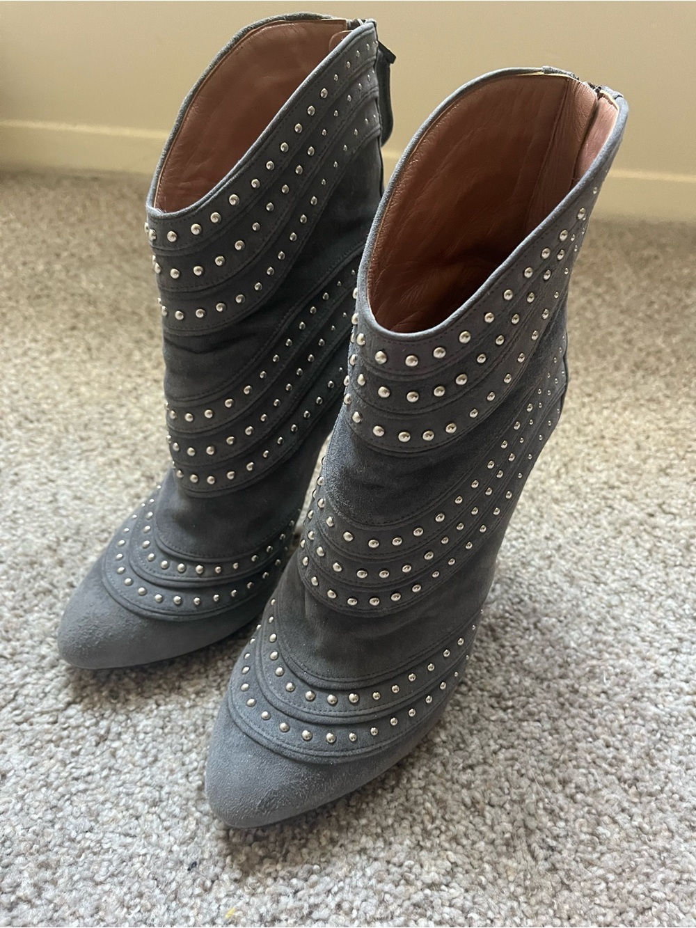 Alaia Grey Suede Ankle Boots